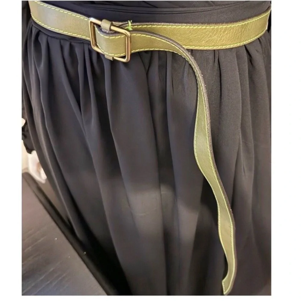 J.Crew Green Italian Leather Skinny Belt Gold Buckle‎ Preppy Chic Academia 47-67